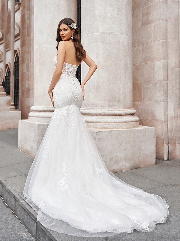 Mermaid Sweetheart Tulle Sleeveless Train Wedding Dress - Chloe Dress