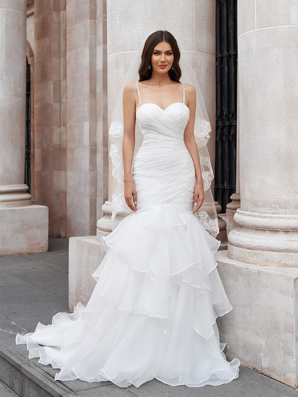 Mermaid Spaghetti Strap Organza Sleeveless Train Wedding Dress - Chloe Dress