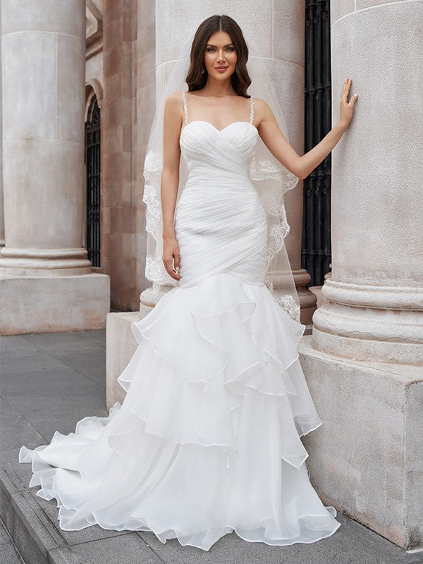 Mermaid Spaghetti Strap Organza Sleeveless Train Wedding Dress - Chloe Dress