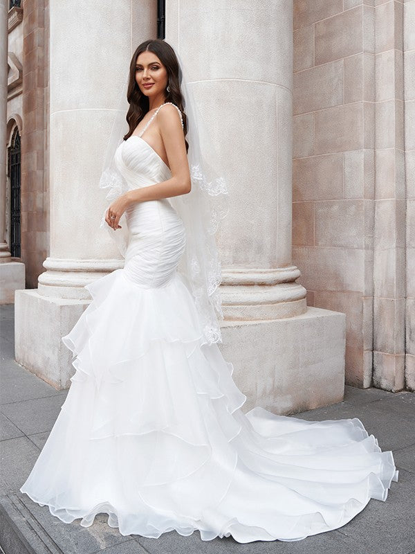 Mermaid Spaghetti Strap Organza Sleeveless Train Wedding Dress - Chloe Dress