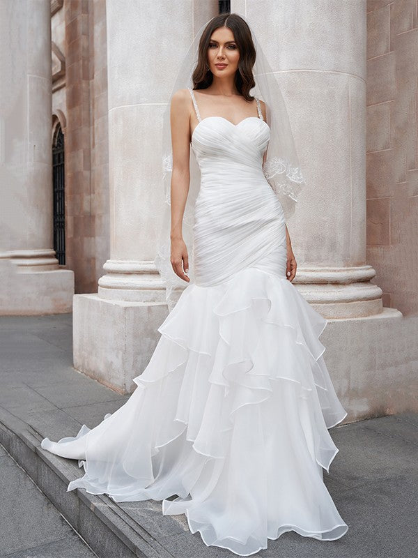 Mermaid Spaghetti Strap Organza Sleeveless Train Wedding Dress - Chloe Dress