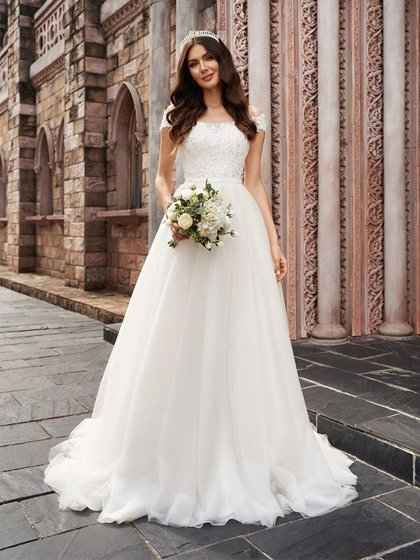 A-Line Tulle Sleeveless Train Wedding Dress - Chloe Dress