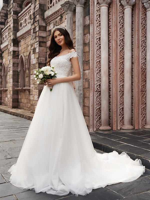 A-Line Tulle Sleeveless Train Wedding Dress - Chloe Dress
