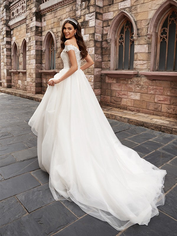 A-Line Tulle Sleeveless Train Wedding Dress - Chloe Dress