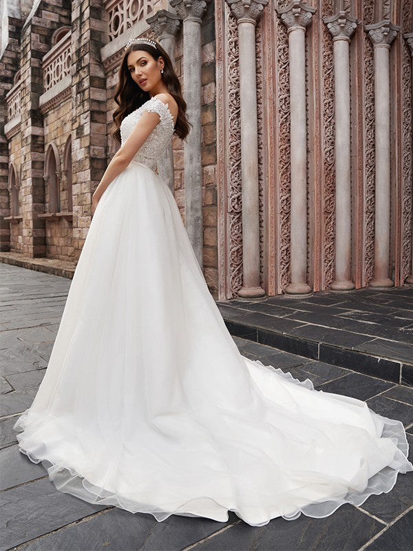 A-Line Tulle Sleeveless Train Wedding Dress - Chloe Dress