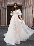 A-Line V-Neck Tulle Train Wedding Dress - Chloe Dress