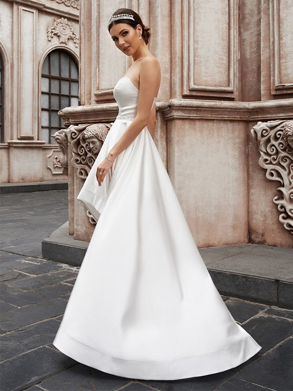 A-Line Sweetheart Satin Sleeveless Ruffled Wedding Dress - Chloe Dress