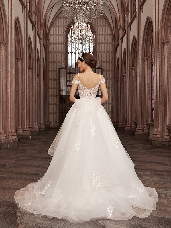 A-Line Sweetheart Tulle Sleeveless Train Wedding Dress - Chloe Dress