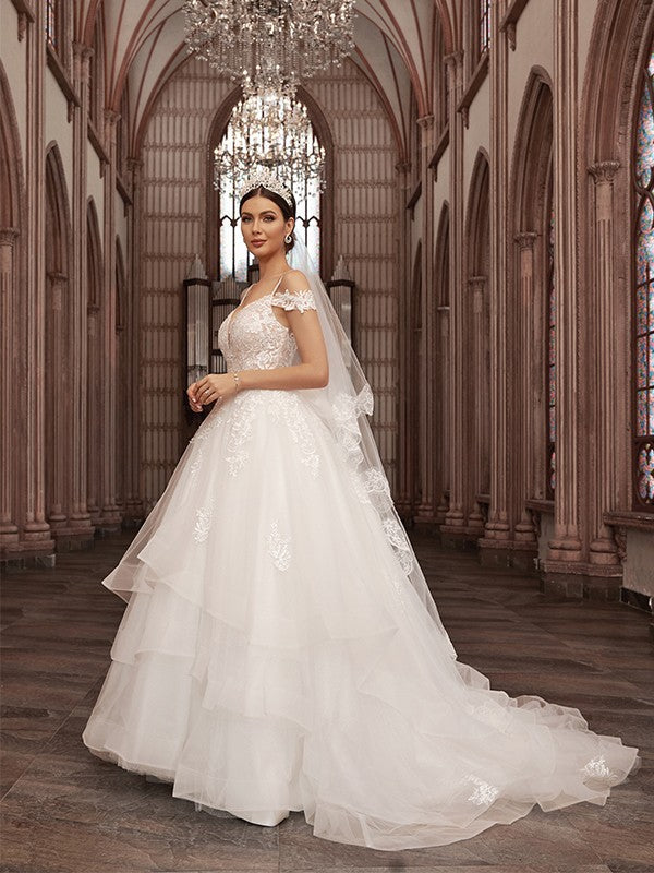 A-Line Sweetheart Tulle Sleeveless Train Wedding Dress - Chloe Dress
