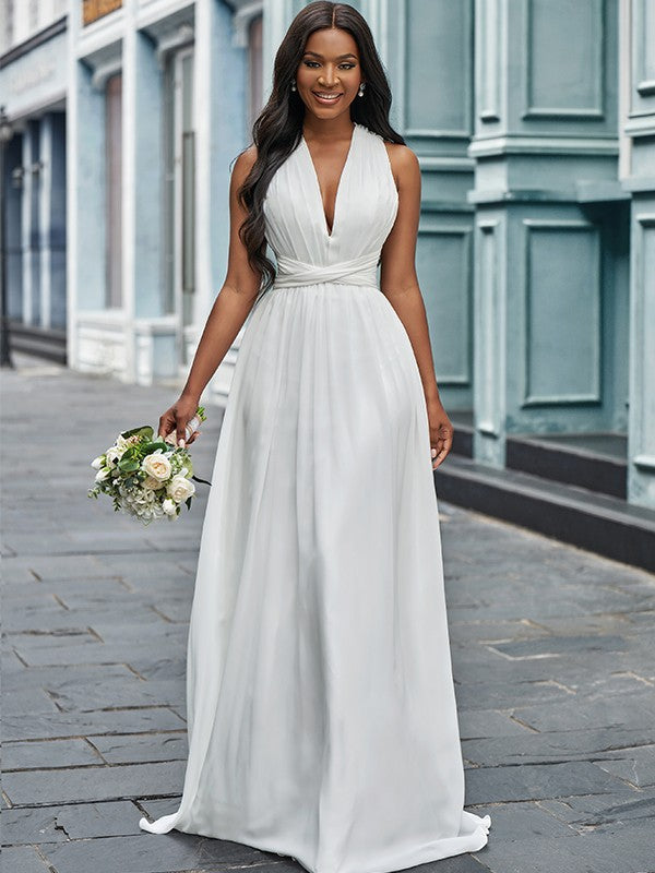 A-Line Halter Chiffon Sleeveless Floor-Length Wedding Dress - Chloe Dress