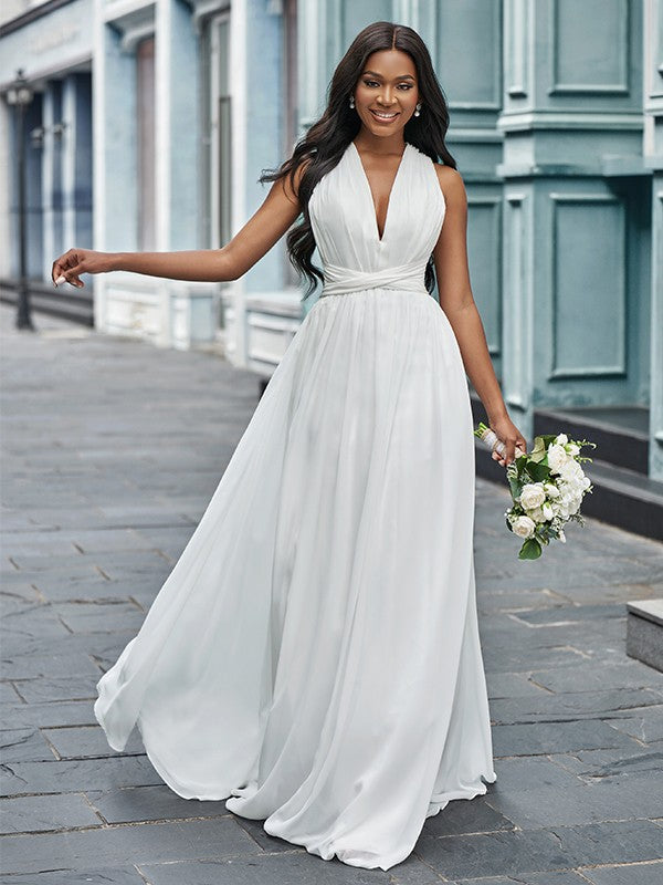 A-Line Halter Chiffon Sleeveless Floor-Length Wedding Dress - Chloe Dress