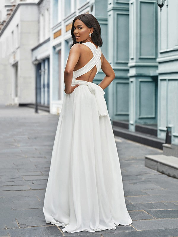 A-Line Halter Chiffon Sleeveless Floor-Length Wedding Dress - Chloe Dress