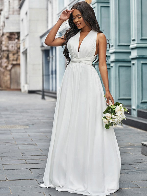 A-Line Halter Chiffon Sleeveless Floor-Length Wedding Dress - Chloe Dress