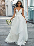 A-Line V-Neck Organza Sleeveless Train Wedding Dress - Chloe Dress