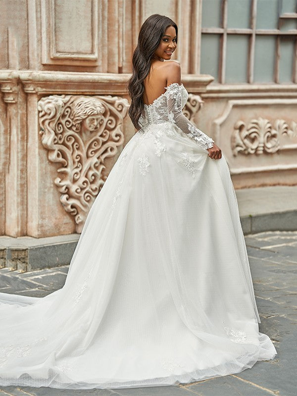 A-Line Tulle Long Sleeve Train Wedding Dress - Chloe Dress