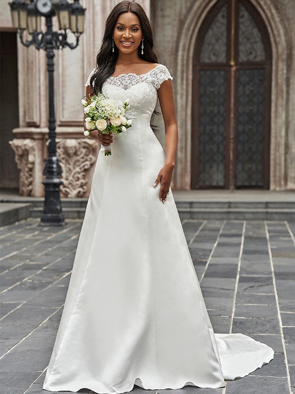 A-Line Satin Sleeveless Train Wedding Dress - Chloe Dress