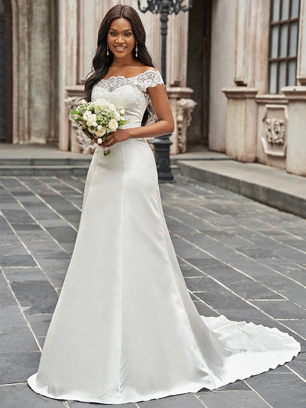 A-Line Satin Sleeveless Train Wedding Dress - Chloe Dress