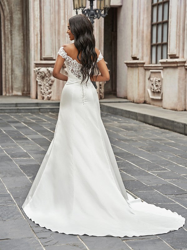 A-Line Satin Sleeveless Train Wedding Dress - Chloe Dress