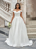 A-Line Satin Sleeveless Train Wedding Dress - Chloe Dress