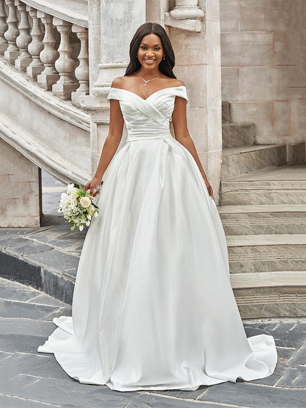 A-Line Satin Sleeveless Train Wedding Dress - Chloe Dress
