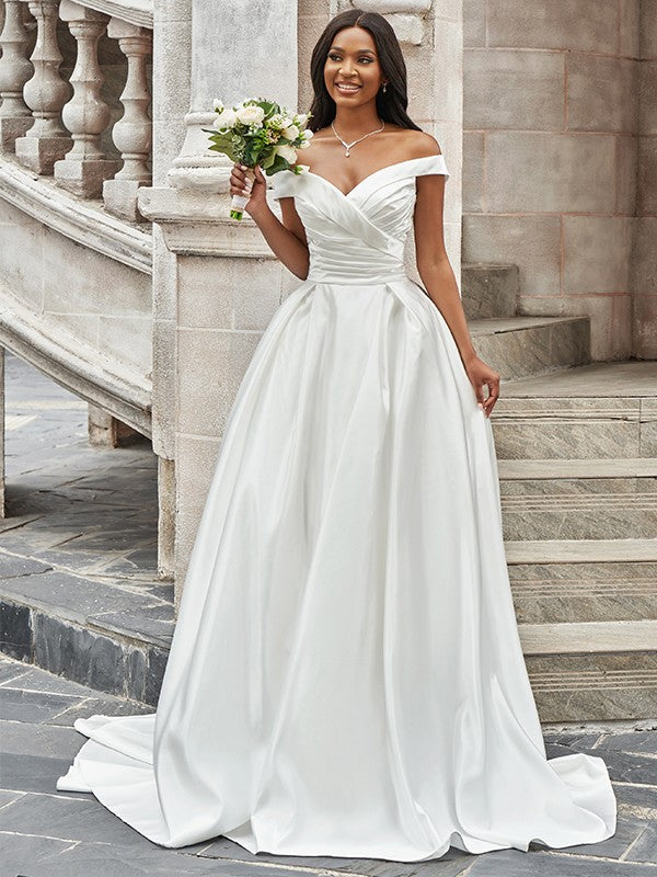 A-Line Satin Sleeveless Train Wedding Dress - Chloe Dress