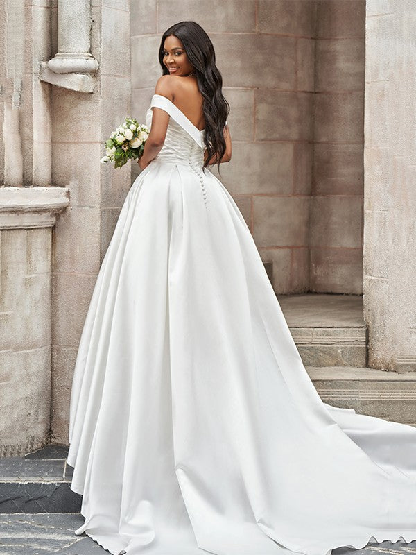 A-Line Satin Sleeveless Train Wedding Dress - Chloe Dress