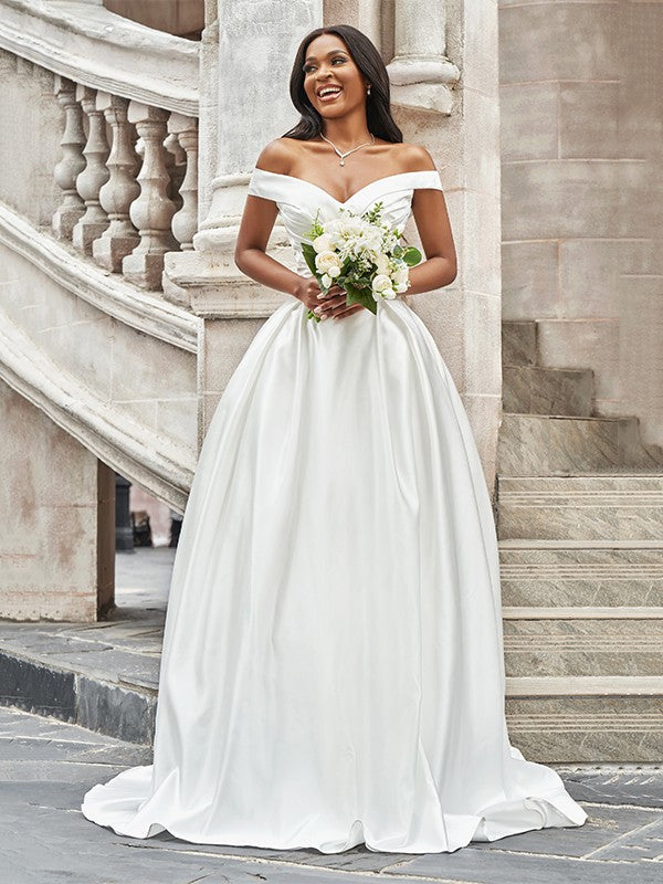 A-Line Satin Sleeveless Train Wedding Dress - Chloe Dress