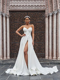 A-Line Sweetheart Crepe Sleeveless Ruffled Wedding Dress - Chloe Dress