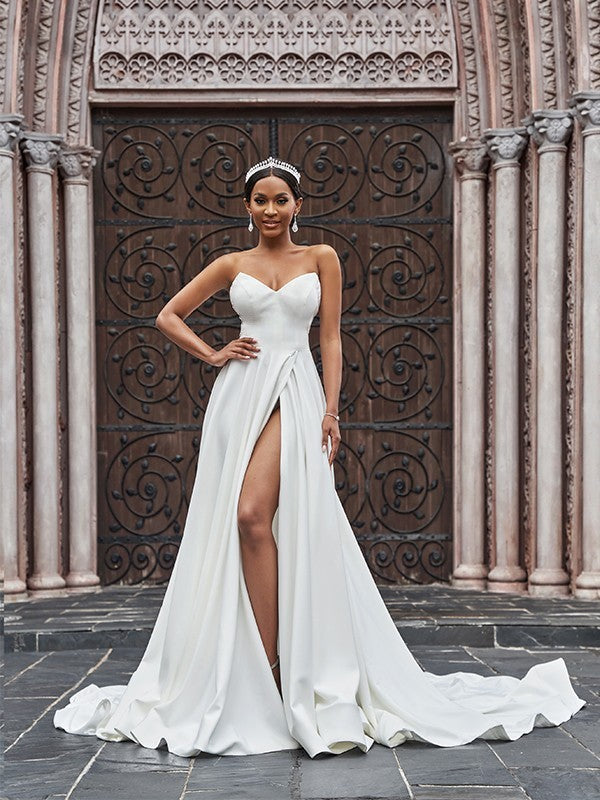 A-Line Sweetheart Crepe Sleeveless Ruffled Wedding Dress - Chloe Dress