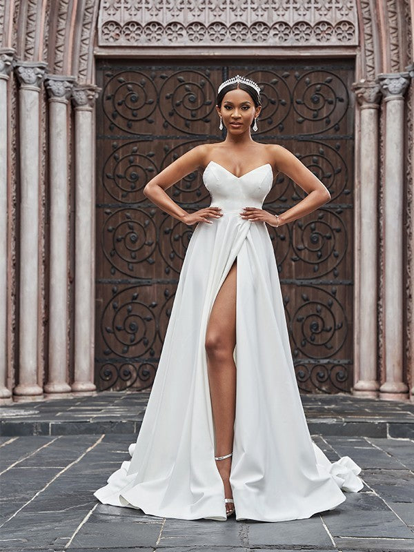 A-Line Sweetheart Crepe Sleeveless Ruffled Wedding Dress - Chloe Dress