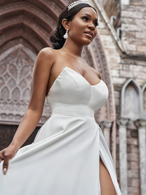 A-Line Sweetheart Crepe Sleeveless Ruffled Wedding Dress - Chloe Dress