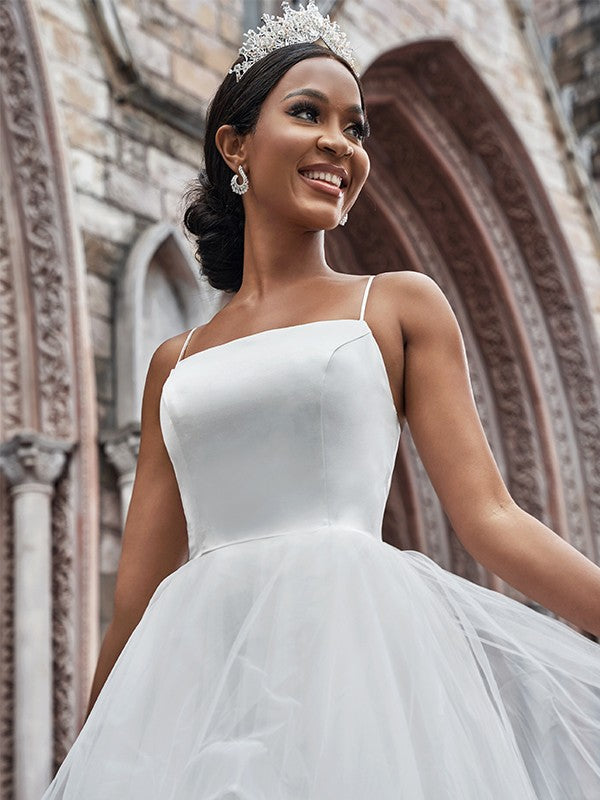 A-Line Spaghetti Strap Tulle Sleeveless Ruffled Wedding Dress - Chloe Dress
