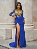 Mermaid High Neck Jersey Long Sleeve Train Dress - Chloe Dress