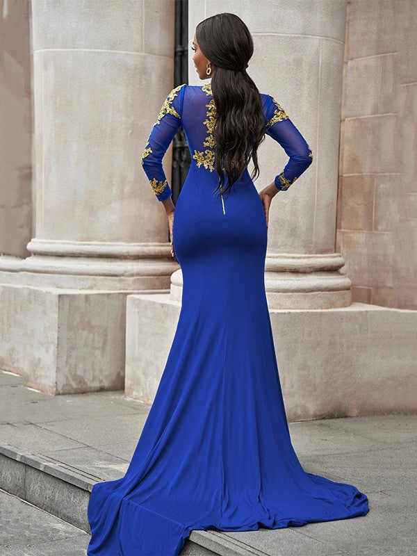 Mermaid High Neck Jersey Long Sleeve Train Dress - Chloe Dress