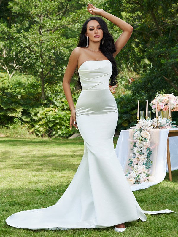 Mermaid Strapless Satin Sleeveless Train Wedding Dress - Chloe Dress