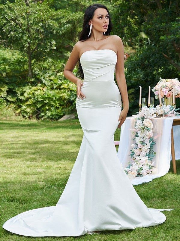 Mermaid Strapless Satin Sleeveless Train Wedding Dress - Chloe Dress