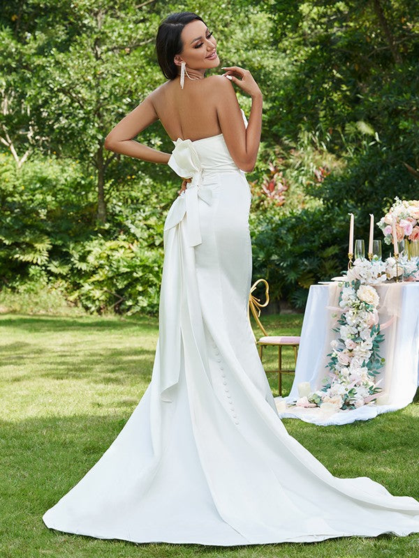 Mermaid Strapless Satin Sleeveless Train Wedding Dress - Chloe Dress