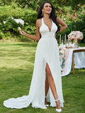 A-Line Halter Chiffon Sleeveless Ruffled Wedding Dress - Chloe Dress