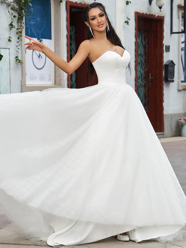 A-Line Sweetheart Lace Sleeveless Ruffled Wedding Dress - Chloe Dress