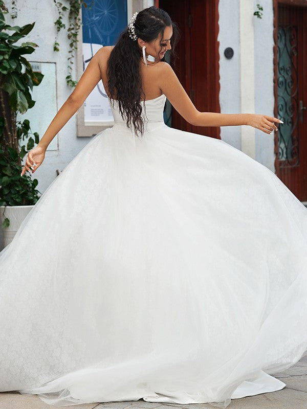 A-Line Sweetheart Lace Sleeveless Ruffled Wedding Dress - Chloe Dress