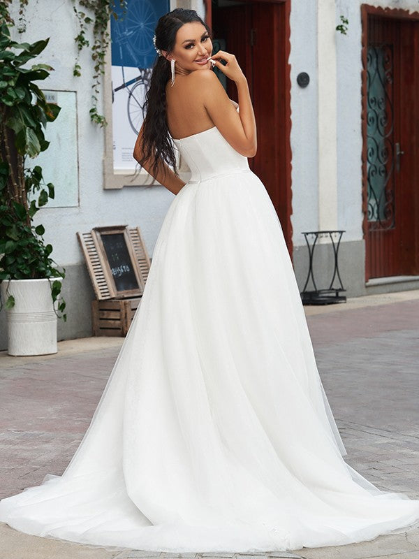 A-Line Sweetheart Lace Sleeveless Ruffled Wedding Dress - Chloe Dress