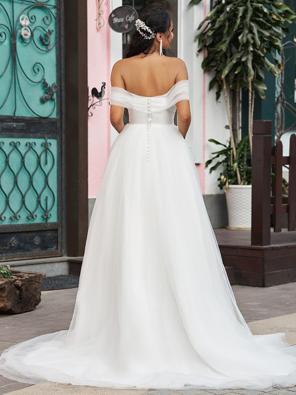 A-Line Tulle Sleeveless Ruffled Wedding Dress - Chloe Dress