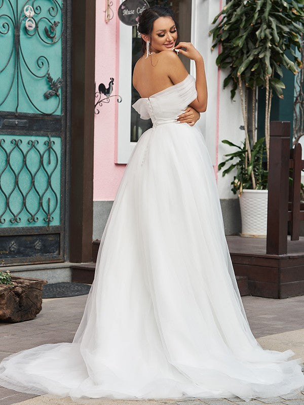 A-Line Tulle Sleeveless Ruffled Wedding Dress - Chloe Dress
