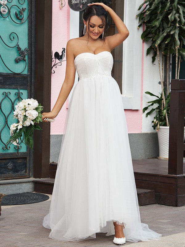 A-Line Sweetheart Tulle Sleeveless Ruffled Wedding Dress - Chloe Dress