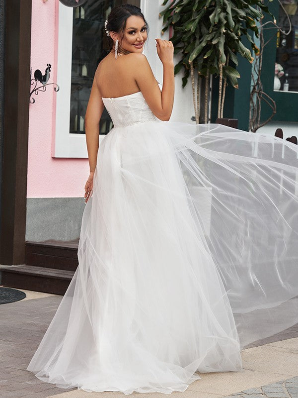 A-Line Sweetheart Tulle Sleeveless Ruffled Wedding Dress - Chloe Dress
