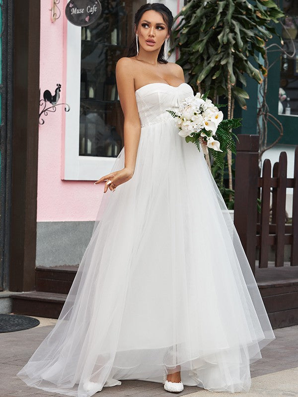 A-Line Sweetheart Tulle Sleeveless Ruffled Wedding Dress - Chloe Dress
