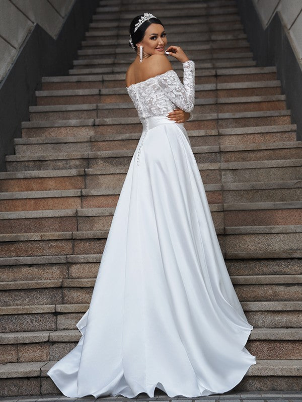 A-Line Satin Long Sleeve Train Wedding Dress - Chloe Dress