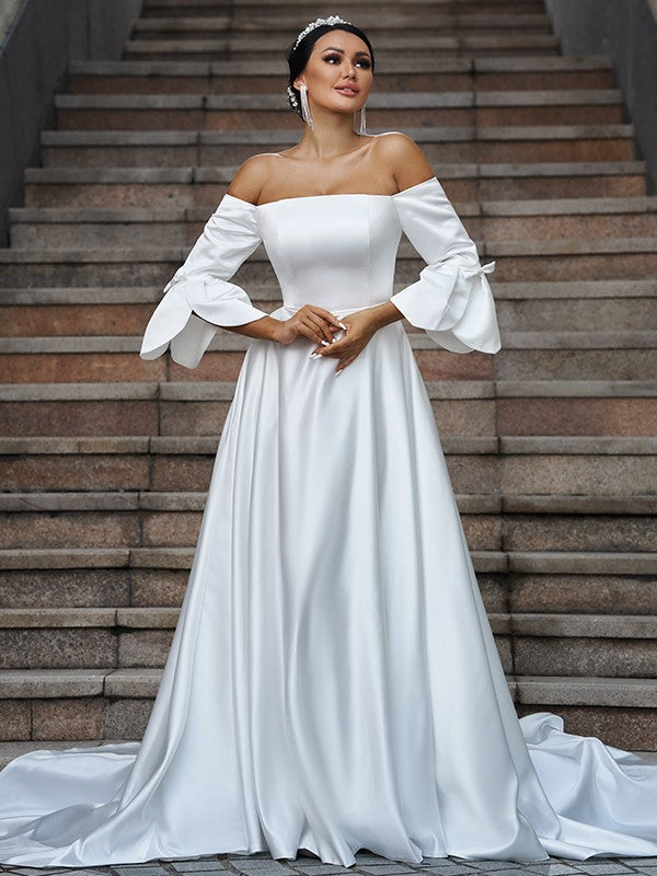 A-Line Three-Quarter Sleeve Ruffled Wedding Dress - Chloe Dress