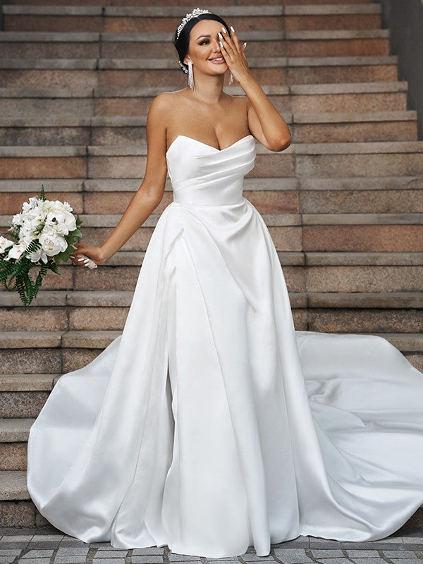 A-Line Sweetheart Satin Sleeveless Ruffled Wedding Dress - Chloe Dress