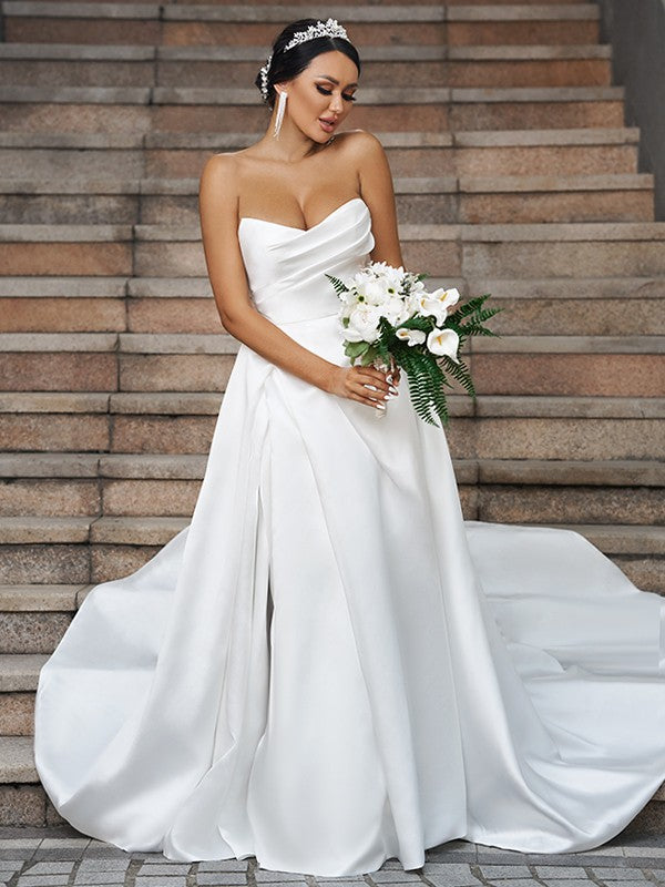 A-Line Sweetheart Satin Sleeveless Ruffled Wedding Dress - Chloe Dress